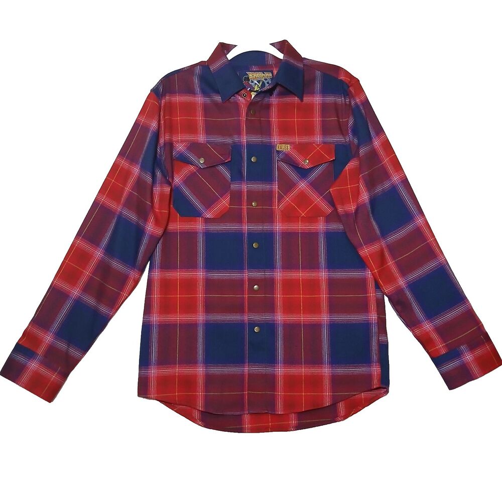 RARE Hales Speed Shop Women Flannel Marty McFly Back to the Future Red Blue 1089